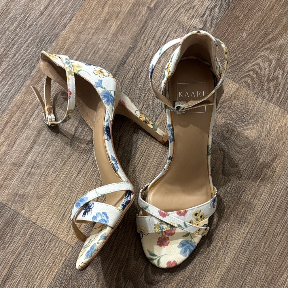 MARINA Floral Heels - Cream with Multicolor Accents